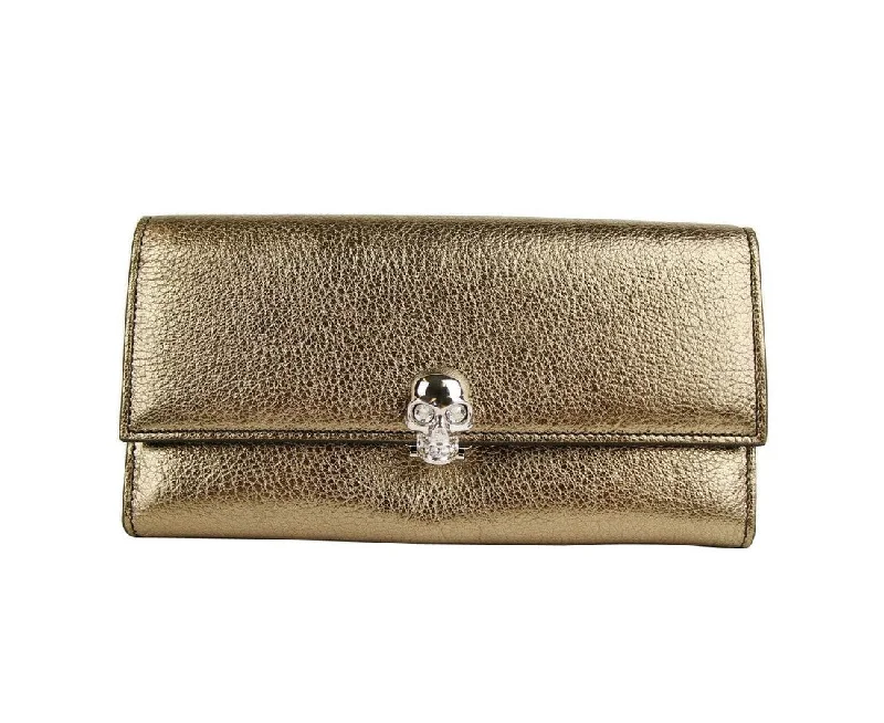 Keychains for constant travel-Alexander McQueen Women's  Metallic Leather Flap With Skull Wallet