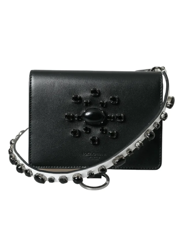 Wallets with odd stitching-Dolce & Gabbana   Leather Crystal Embellished Cardholder Women's Wallet