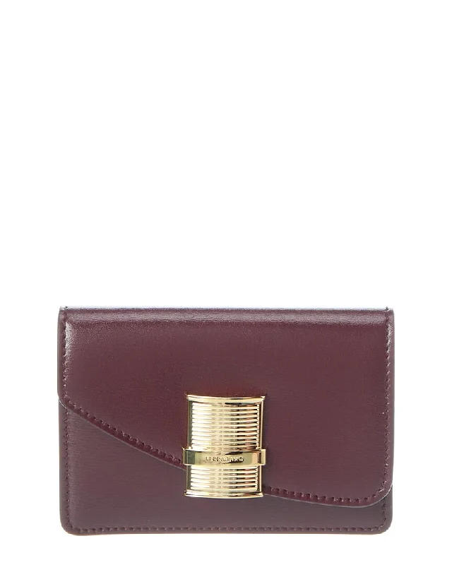 Keychains with multi-key rack-Ferragamo Fiamma Leather Card Holder