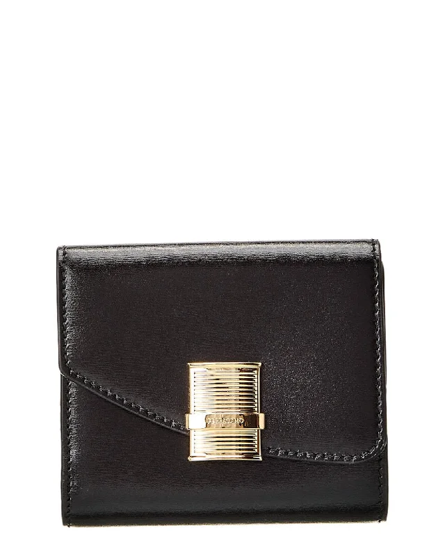 Keychains for refined vibes-Ferragamo Fiamma Leather Compact Wallet