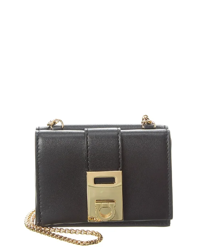 Wallets with soft stitching-Ferragamo Hug Leather French Wallet On Chain