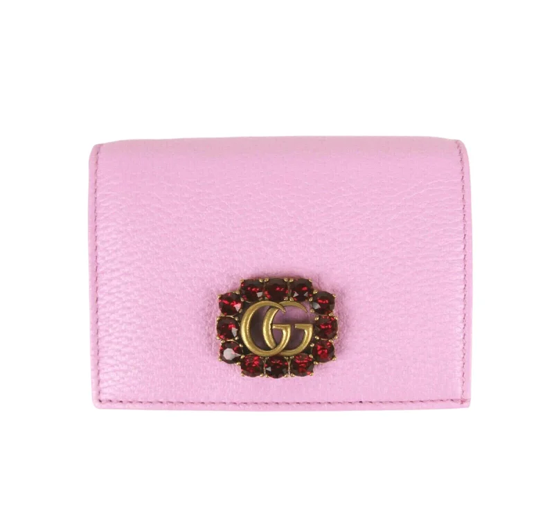 Keychains with firm leather-Gucci Marmont Women's  Leather Wallet w/Crystal Double G