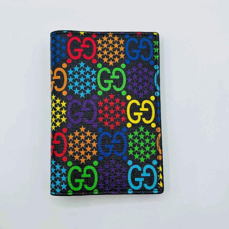 Keychains for hip style-Gucci Unisex Rainbow Supreme GG Leather Psychedelic Passport Holder