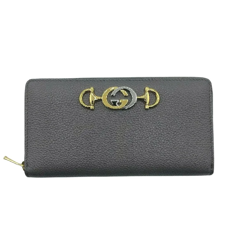 Keychains with added key rack-Gucci Women's Zumi  Leather Zip Around Wallet with Metal GG Logo