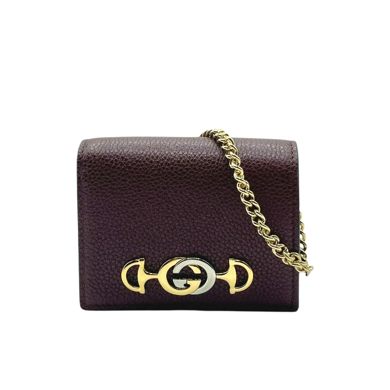 Keychains for odd travelers-Gucci Zumi  Leather  Chain Bi-Fold Mini Wallet