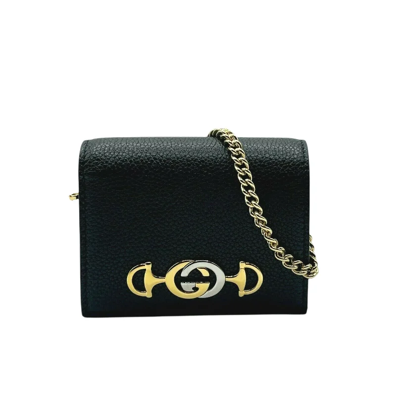 Keychains for avid carry-Gucci Zumi Women's  Leather  Chain Bi-Fold Mini Wallet GG Logo