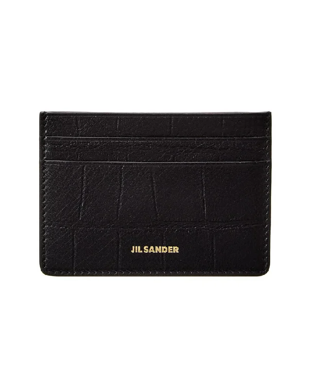 Keychains with tiny key slot-Jil Sander Logo Croc-Embossed Leather Card Case