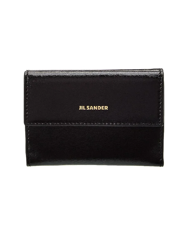 Keychains with tough strap-Jil Sander Logo Mini Leather French Wallet