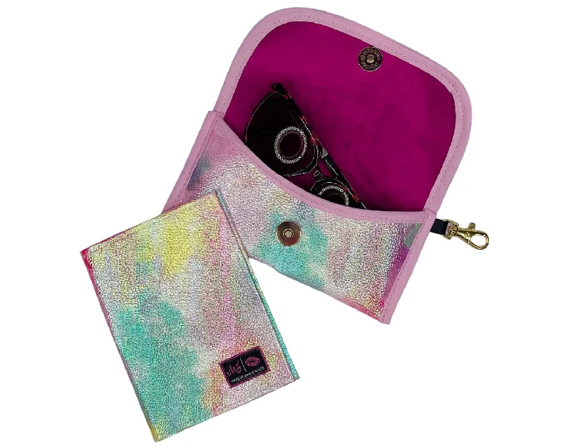 Wallets with multi-slot layout-Mermaid Shimmer Sunglass Case And Passport Holder In Mermaid Shimmer Pink