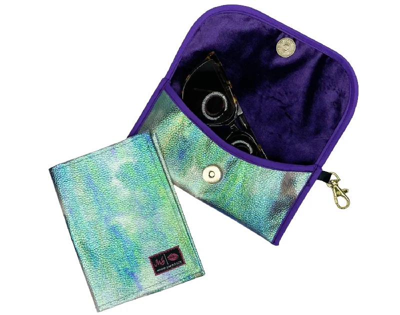 Wallets with hip prints-Mermaid Shimmer Sunglass Case And Passport Holder In Mermaid Shimmer Purple