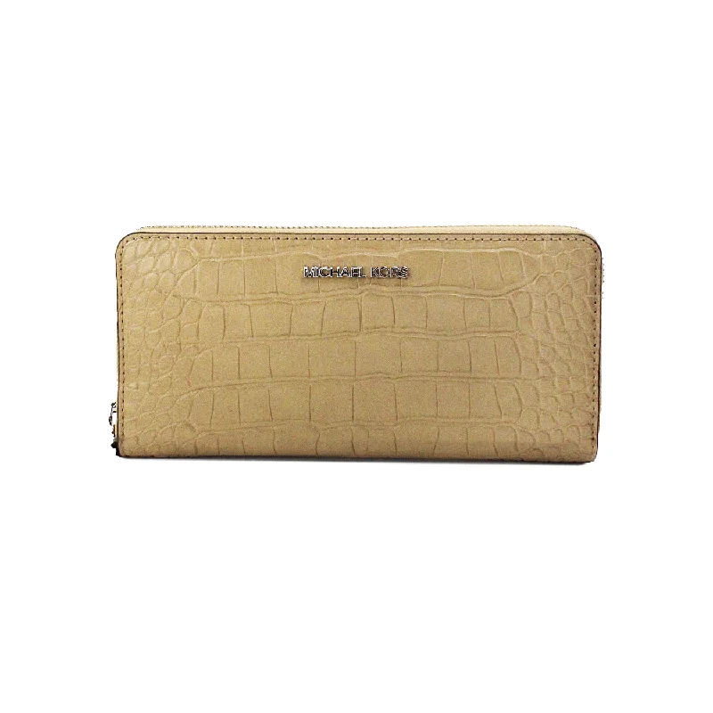 Wallets for vast adventures-Michael Kors Jet Set Large Camel Animal Print Leather Continental Wrist Women's Wallet