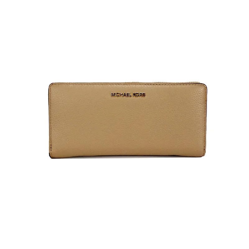 Wallets with hardy leather-Michael Kors Jet Set Travel Large Camel Leather Continental Wristlet Women's Wallet