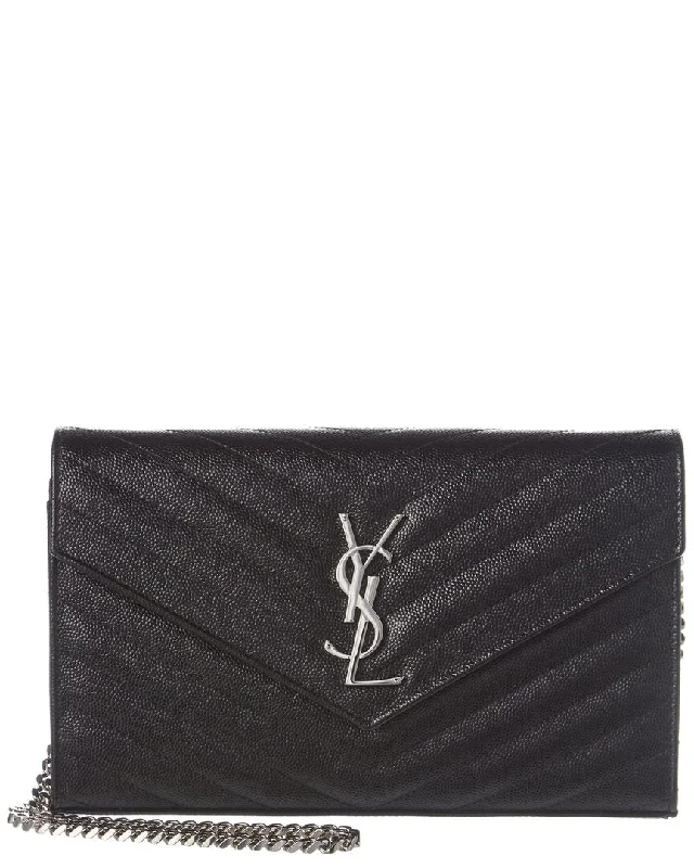 Wallets with striking stitching-Saint Laurent Monogram Medium Matelasse Leather Wallet On Chain