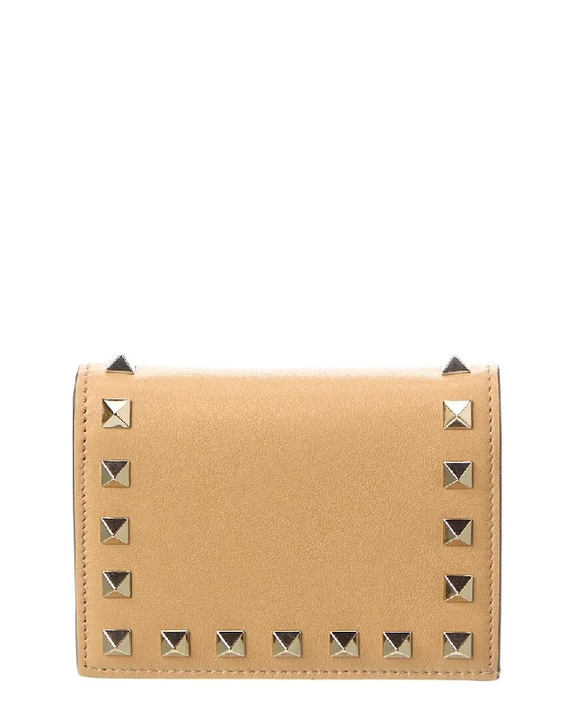 Wallets for rare carry-Valentino Rockstud Leather Card Holder