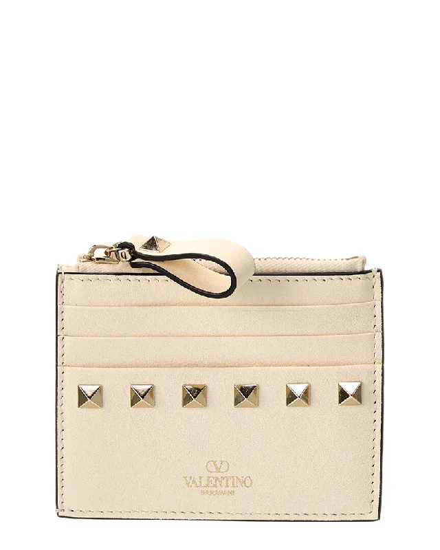 Keychains with carved strap-Valentino Rockstud Leather Card Holder