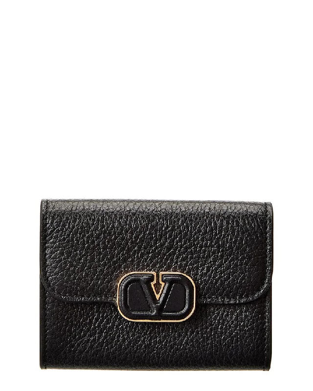 Keychains with bold strap-Valentino VLogo Compact Leather Wallet