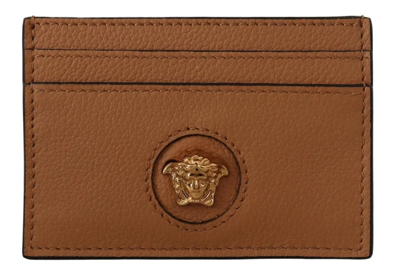 Wallets for winter gifting-Versace Elegant Medusa Calf Leather Card Women's Holder