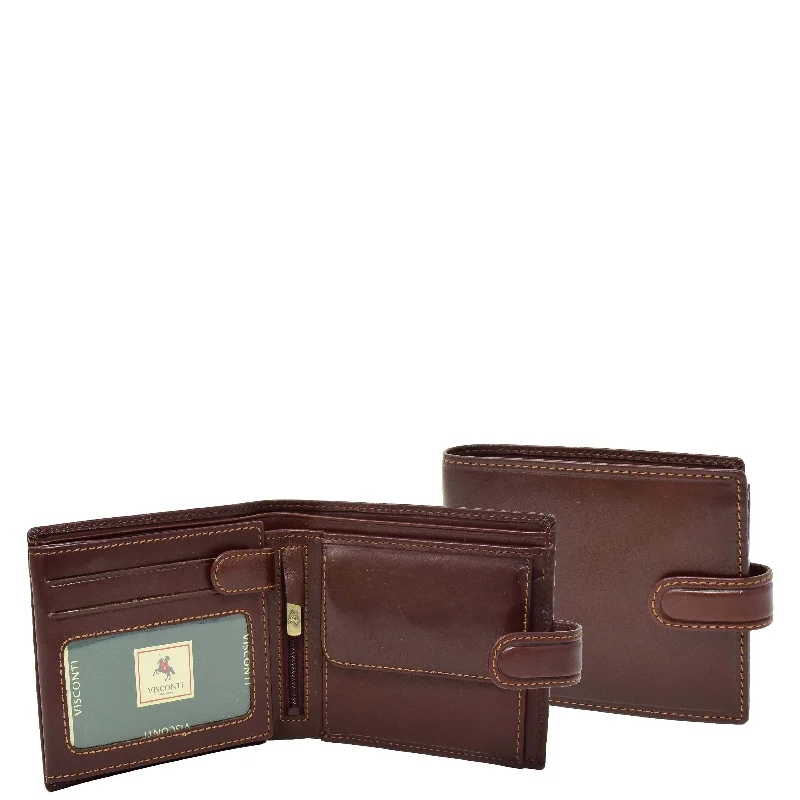 Keychains with matte finish-Mens Buckle Closure Leather Wallet Hamburg Brown