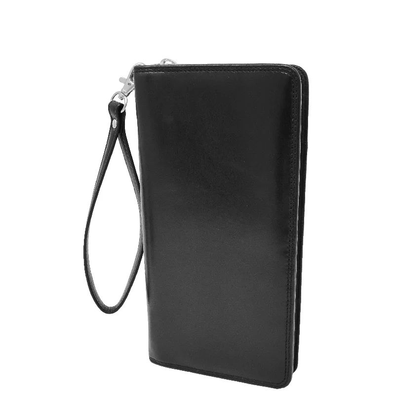 Keychains for active commuters-Exclusive Leather Passport Travel Wallet Hastings Black