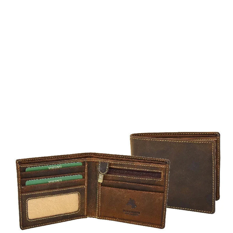 Keychains for odd gifts-Mens Leather Slim Fold Wallet Prague Oil Tan