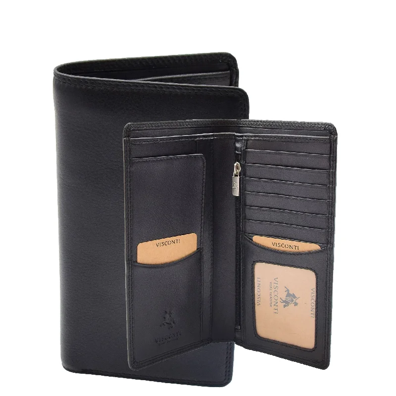 Keychains with snap hook-Real Leather Vertical Bifold Breast Wallet HOL120 Black