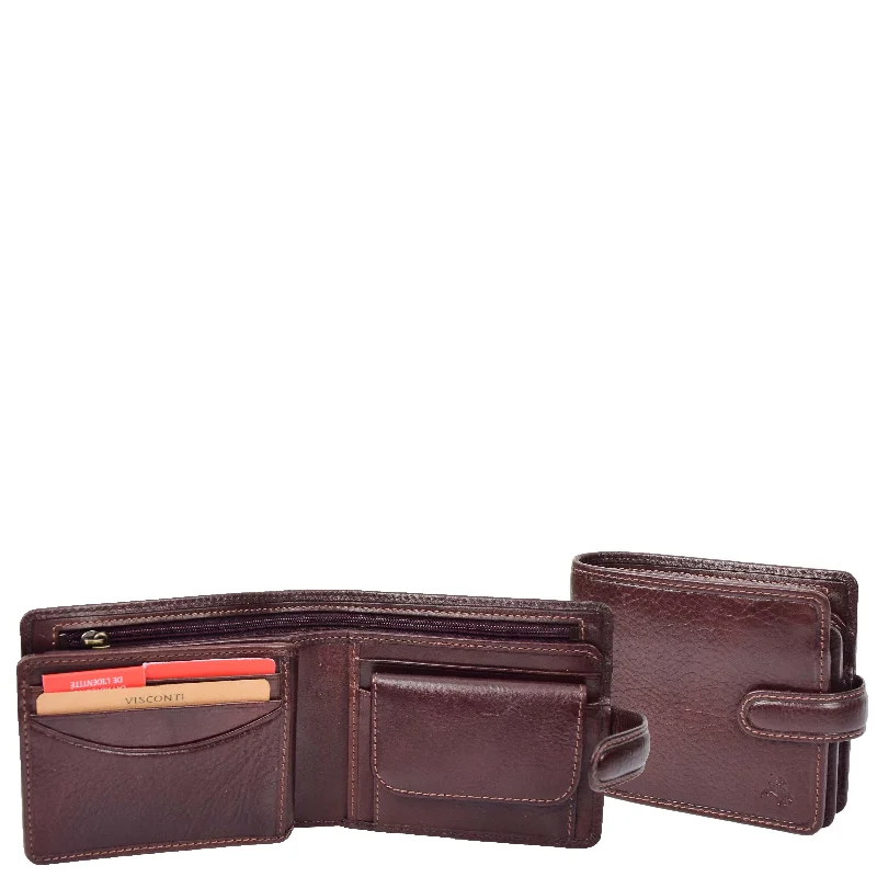 Wallets with fun textures-Mens Real Leather Wallet Coins Notes RFID HOL242 Brown