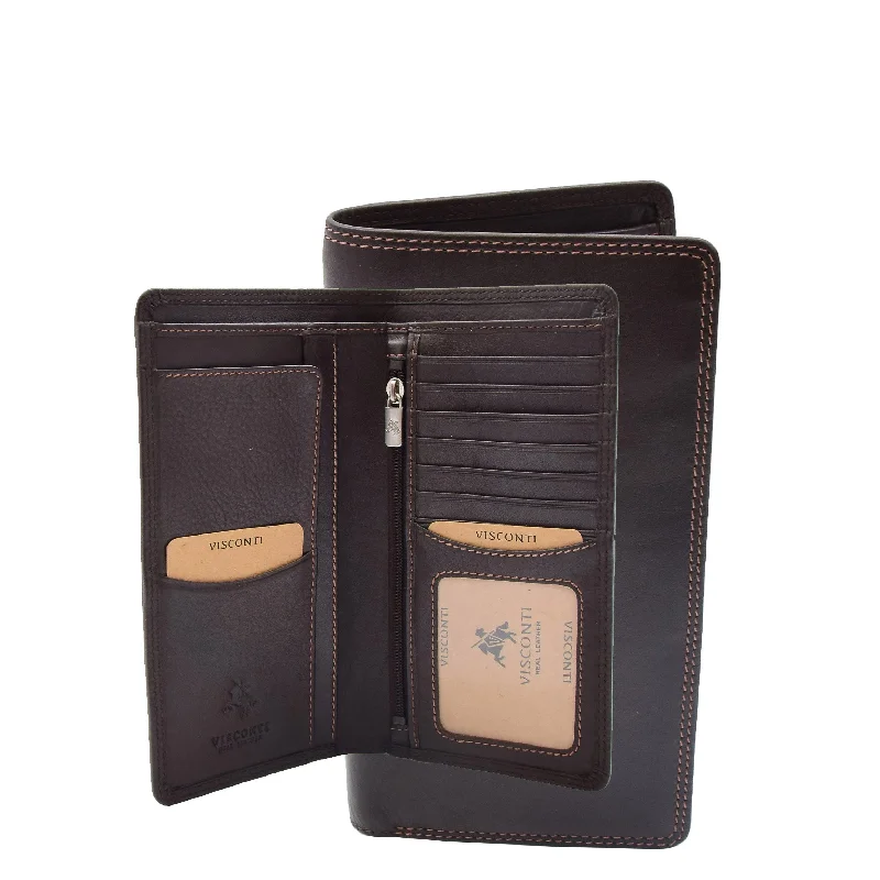 Keychains for classic fans-Real Leather Vertical Bifold Breast Wallet HOL120 Brown