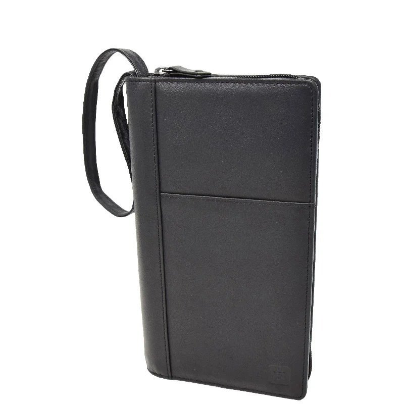 Keychains with split rings-Zip Around Documents Leather Wallet Perth Black