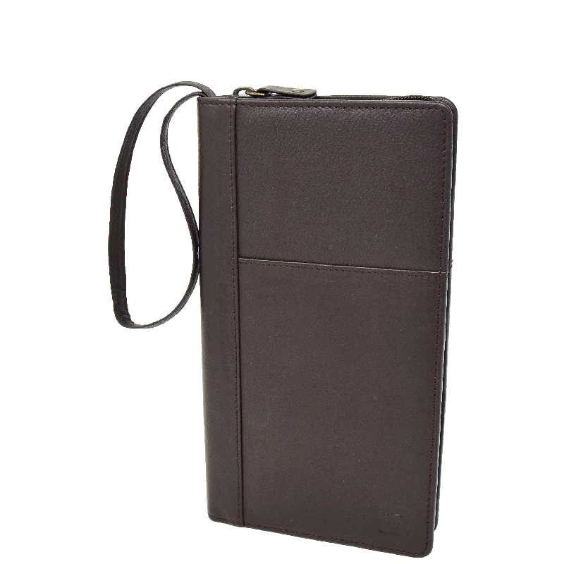 Keychains for winter gifting-Zip Around Documents Leather Wallet Perth Brown