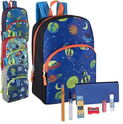 Outdoor backpacks for backpacking24 Pack Bulk Backpacks with School Supplies, 15 Inch Preassembled Backpacks with Essential School Supply Kit for Grades K-8 (Boys)