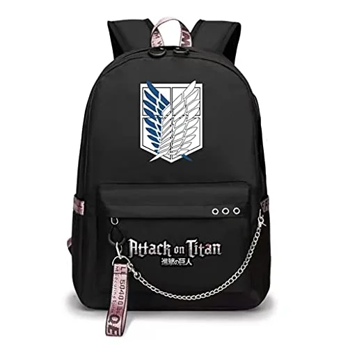 Travel backpacks with compartmentsAttack on Titan Backpack for School Bag Bookbag Rucksack Shingeki no Kyojin Levi Eren Anime with USB Charging Port (01)