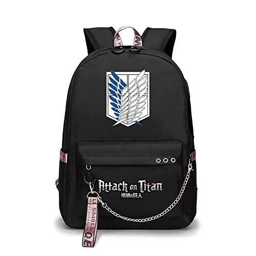 Backpacks with USB charging portAttack On Titan Backpack School Bag Laptop Bag Leisure Travel Bag Men And Women Youth Cool Zipper Anime Backpack One Size