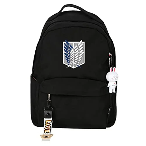 High-quality backpacks for work and leisureAttack On Titan Backpacks for School for Adults Kids Students Anime Shoulder Bags School Bag Bookbag Daypack Laptop Bags (Black-JJDCBBZ,Size)