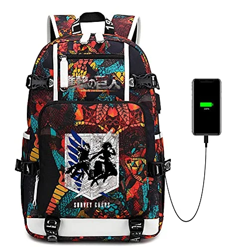 Comfortable backpacks with lumbar supportAttacks on Titans Backpack,USB Charging Port Laptop Backpack,Casual Travel Backpack Multipurpose Computer Bag Large black College Bookbag