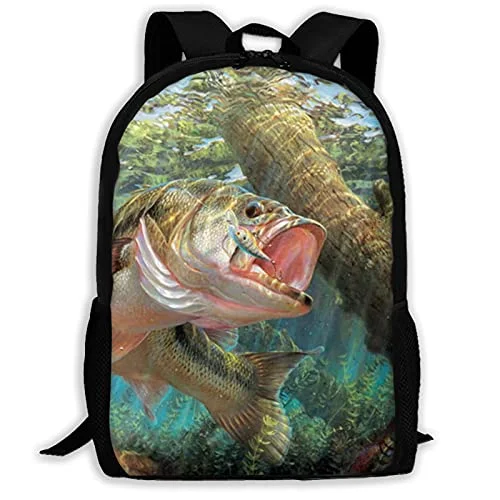 Backpacks for outdoor enthusiastsBass Fish Backpack for Men and Women, 3D Printed Casual Daypacks Lightweight Travel Business Bag School College Bookbag Laptop Backpacks