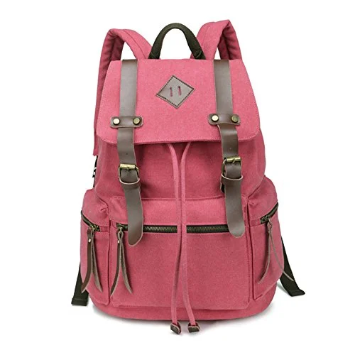 Travel backpacks with multiple external pocketsBeautywill Vintage Canvas Backpack Rucksack Unisex For School Travel Hiking