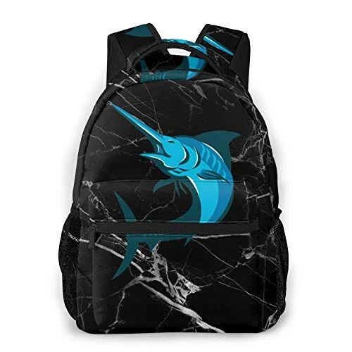 Backpacks with ergonomic straps for comfortBlack Backpack blue marlin fish jumping Daypacks for Women Men, Bookbags for Outdoor Hiking School