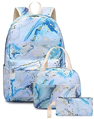 Backpack for outdoor sporting eventsBLUBOON Teen Girls School Backpack Kids Bookbag Set with Lunch Box Pencil Case Travel Laptop Backpack Casual Daypacks (Blue-white)