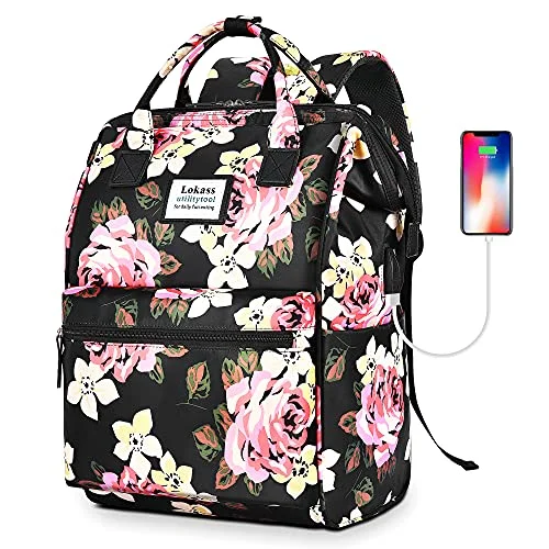 Backpacks with internal organization for schoolworkBRINCH Laptop Backpack 15.6 Inch Wide Open Computer Backpack Laptop Bag College Rucksack Water Resistant Business Travel Backpack Multipurpose Daypack with USB Charging Port for Women Girls, Peony