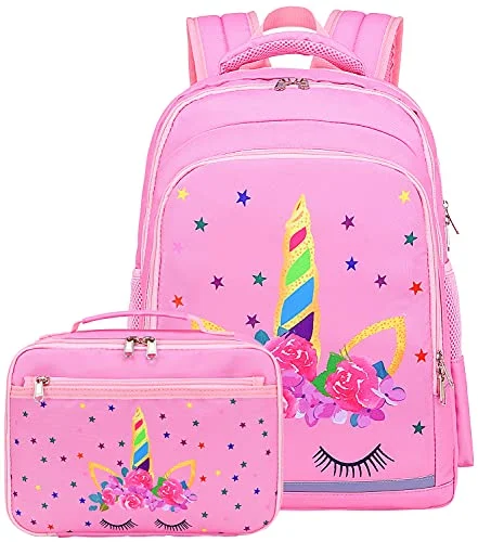 Travel backpacks with padded sleevesCAMTOP Backpack for Girls Kids School Backpack with Lunch Box Preschool Kindergarten BookBag Set (Pink-Unicorn)