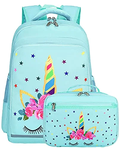 Backpacks for cross-country tripsCAMTOP Backpack for Kids Girls School Backpack with Lunch Box Preschool Kindergarten BookBag Set (Mint Green-Unicorn)