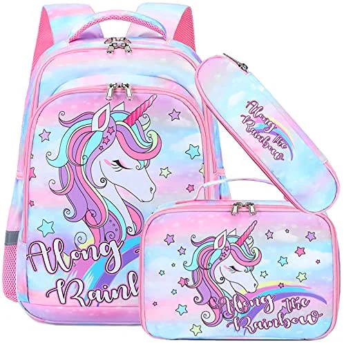 High-quality leather backpacks for menCAMTOP Girls Backpack for School, Girls Backpack with Lunch Box Kids BookBag Set for Elementary Middle School (y058-3/Cloud Rainbow)