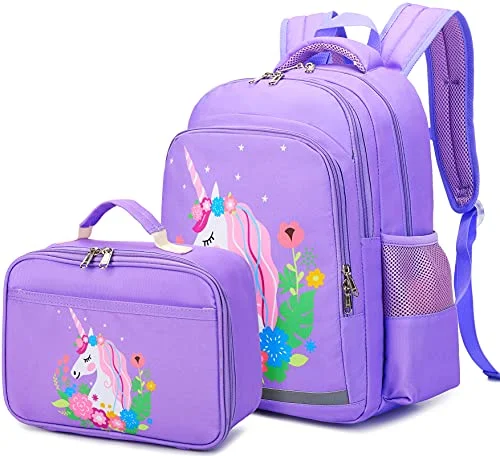 Minimalist backpacks for work and travelCAMTOP Girls Backpack for School Kids Backpack with Lunch Bag Preschool Kindergarten BookBag Set (Y0066-2 Purple Unicorn)