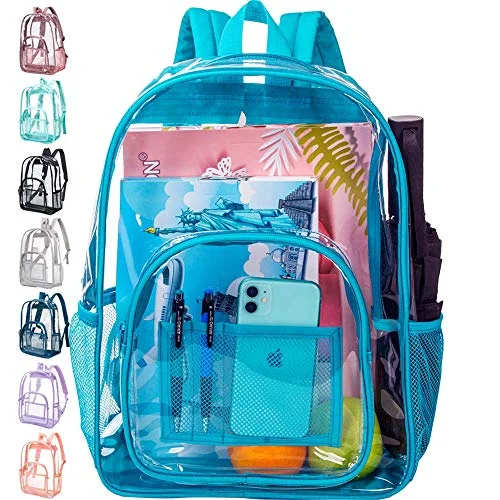 Casual backpacks for school and weekend tripsClear Backpack, Heavy Duty Transparent Bookbag - Oil Blue