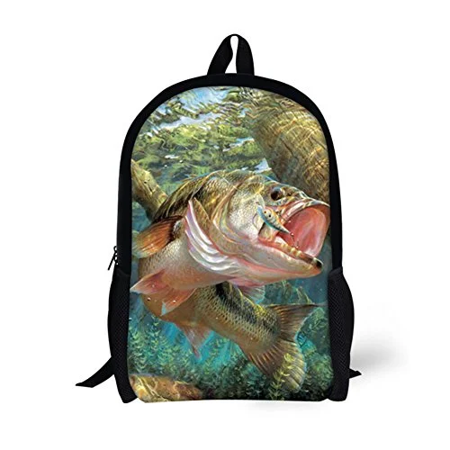 Backpacks with removable waterproof coversCRYHAT Bass Fish School Book Bag Middle School Backpack with Water Bottle Pockets