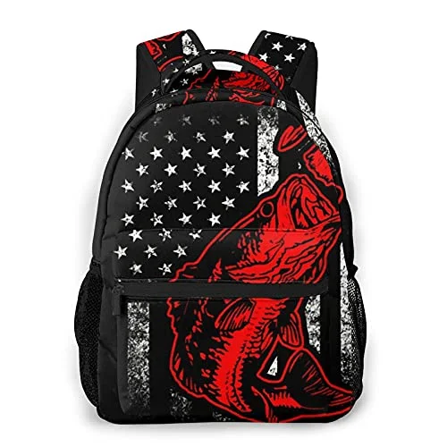 Stylish travel backpacks for city travelDAOPUDA Leisure Backpack For Women Men Kids Travel Backpack Purse,Fishing Lure Bass Fish And American Usa Flag Design