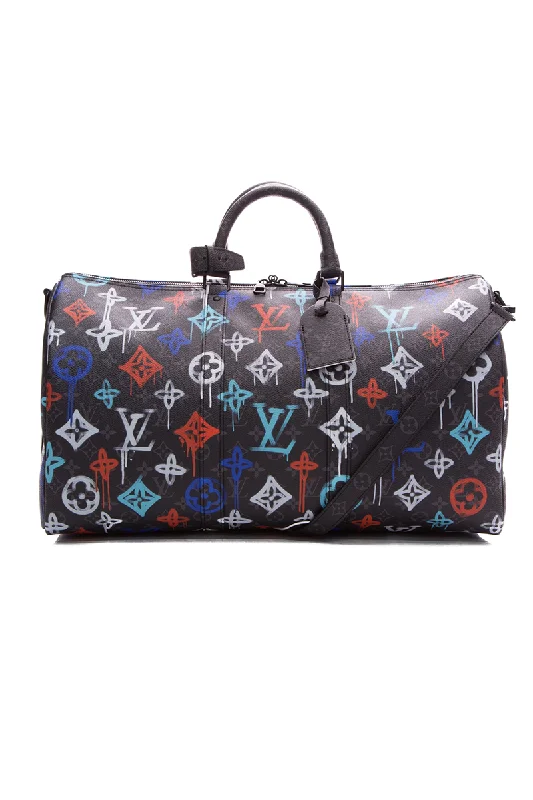 stylish travel bag for work-Graffiti Keepall 50 Bandouliere Travel Bag