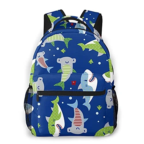 Luxury backpacks for everyday useFunny Fishes And Sharks Backpack All Over Print Daypack Casual Travel Book Bag