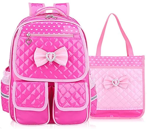 Travel backpacks with zippered compartmentsGazigo Reflective Girls Cute School Backpack PU Leather Kids Bookbag Satchel (Rose Set)