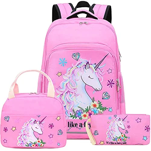 Designer backpacks for business and travelGirls Backpack for Kids Elementary Bookbag Girly School Bag with Insulated Lunch Tote and Pencil Pouch for Children (Light Pink - 3 Pices)